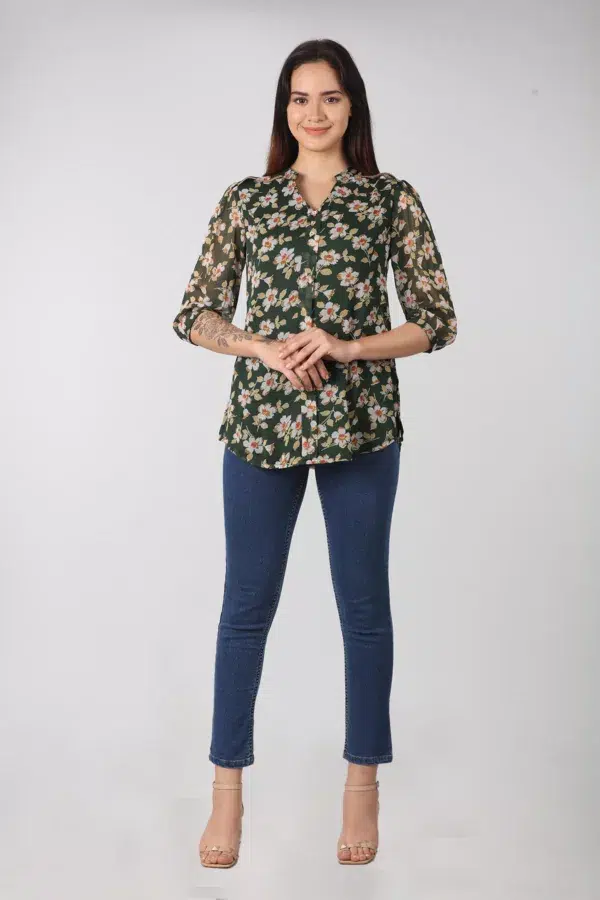 Printed Dark Green Top Women