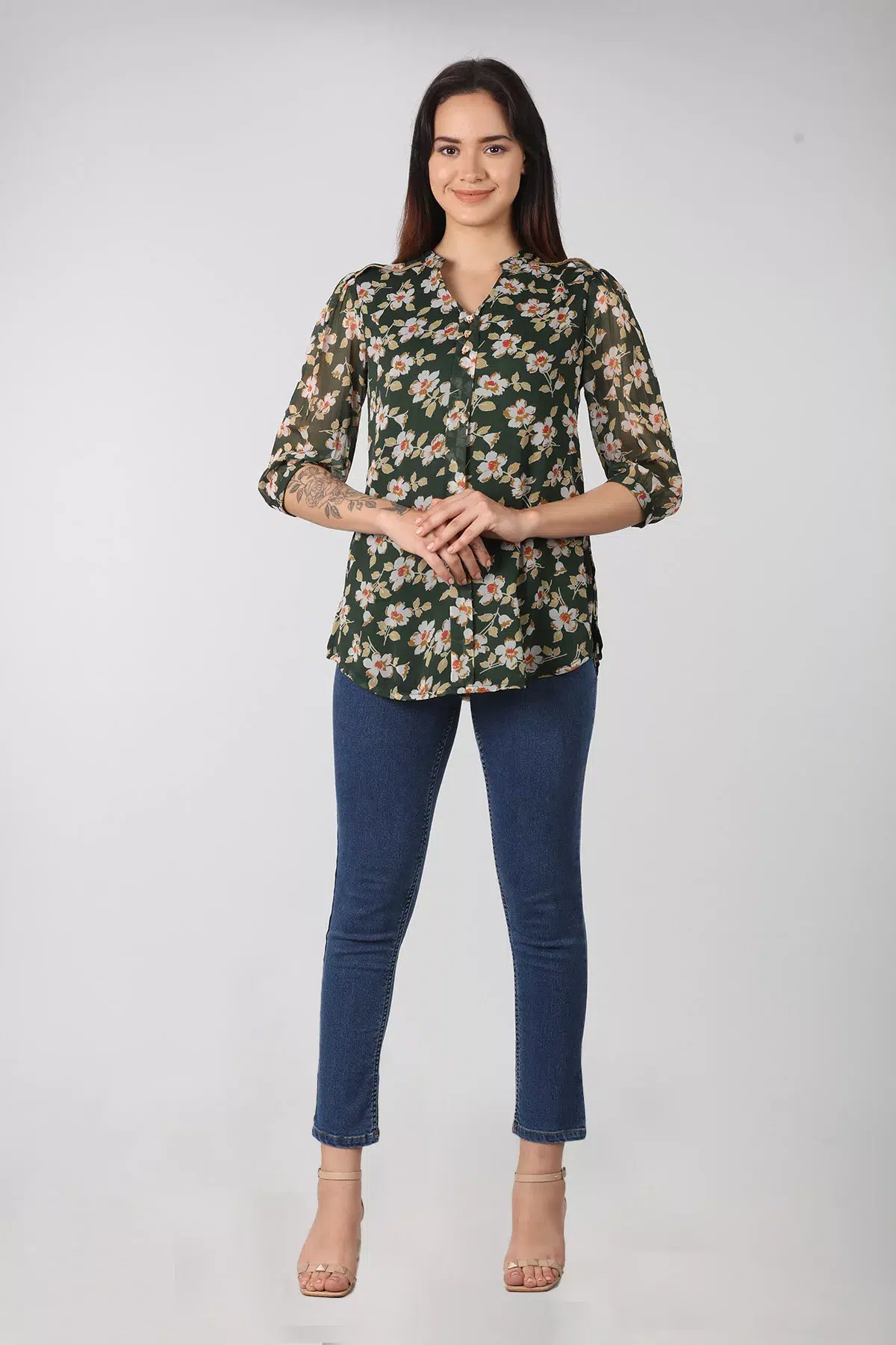 Printed Dark Green Top Women