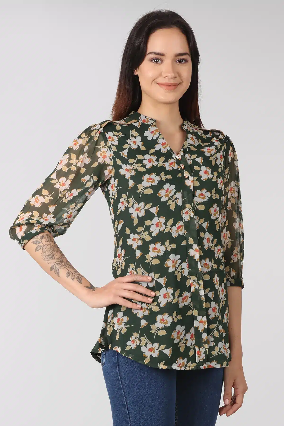 Printed Dark Green Top Women