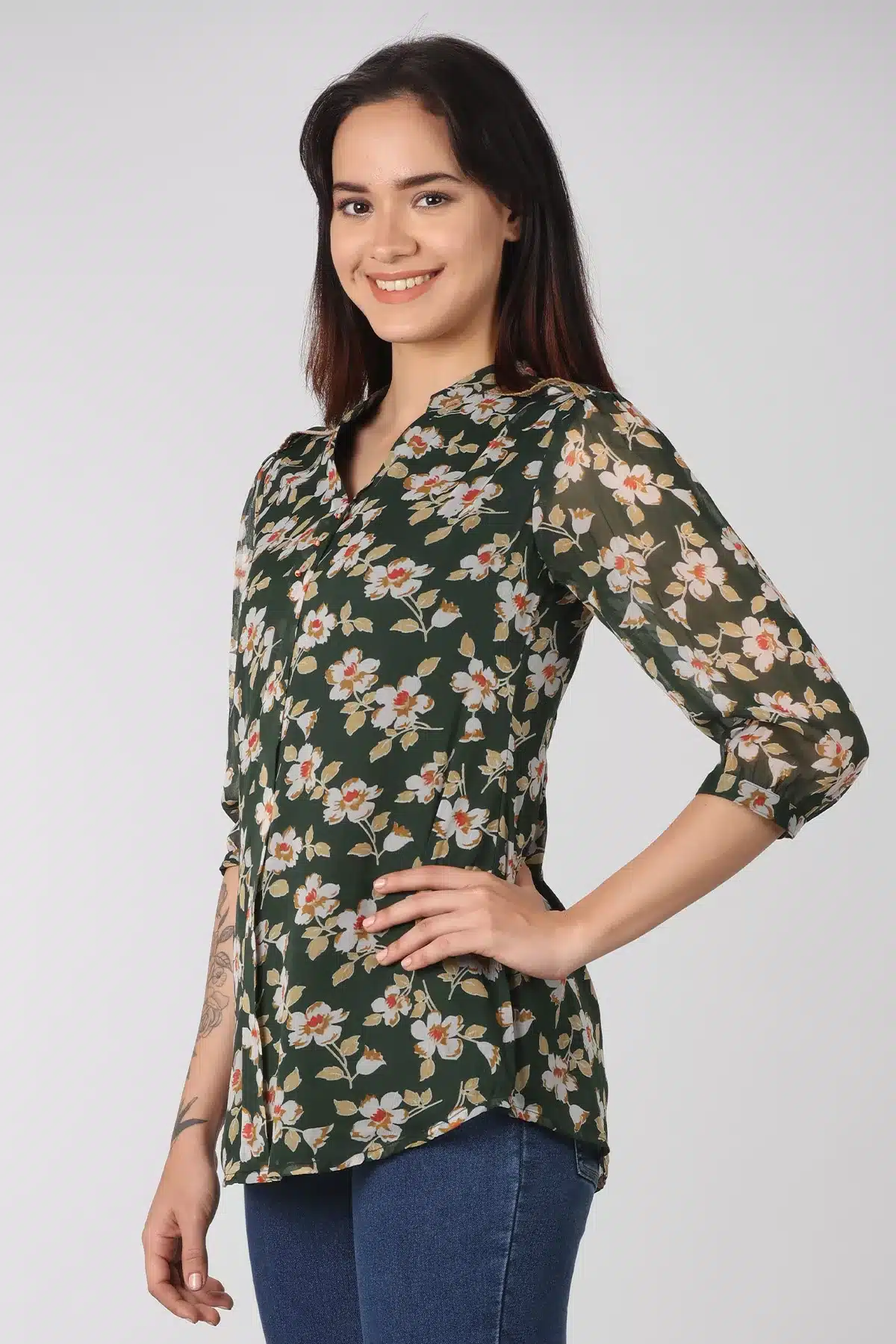 Printed Dark Green Top Women