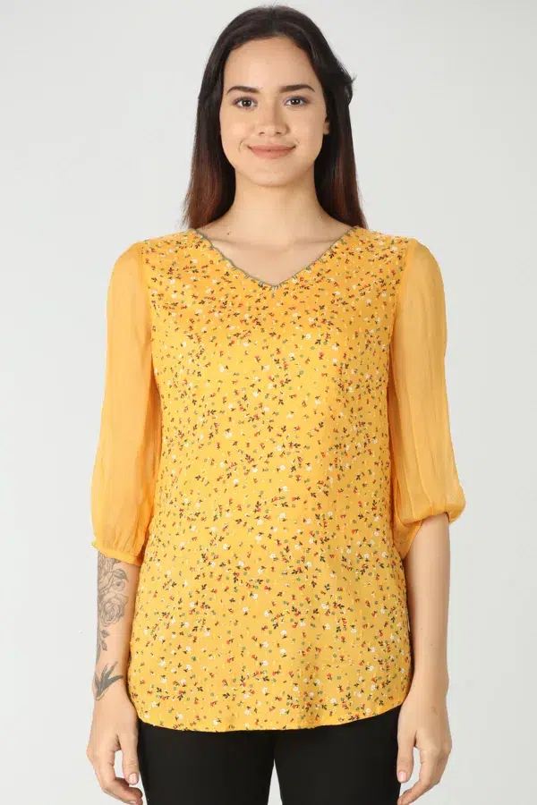 Ditsy Print Yellow Top Women