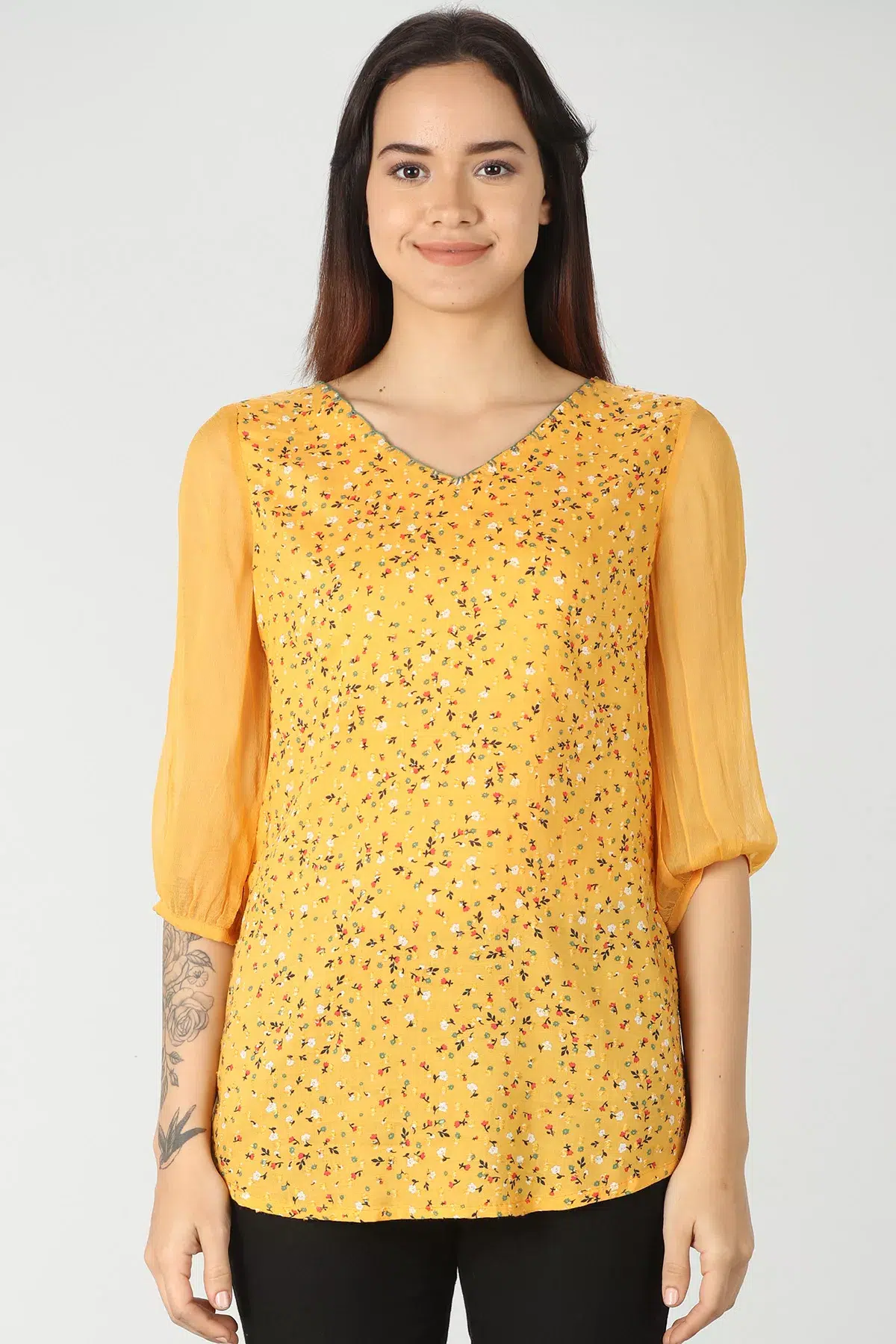 Ditsy Print Yellow Top Women