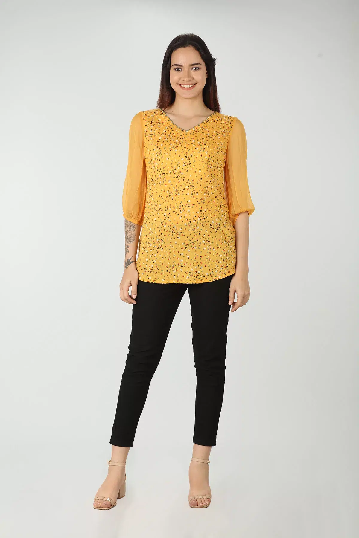 Ditsy Print Yellow Top Women