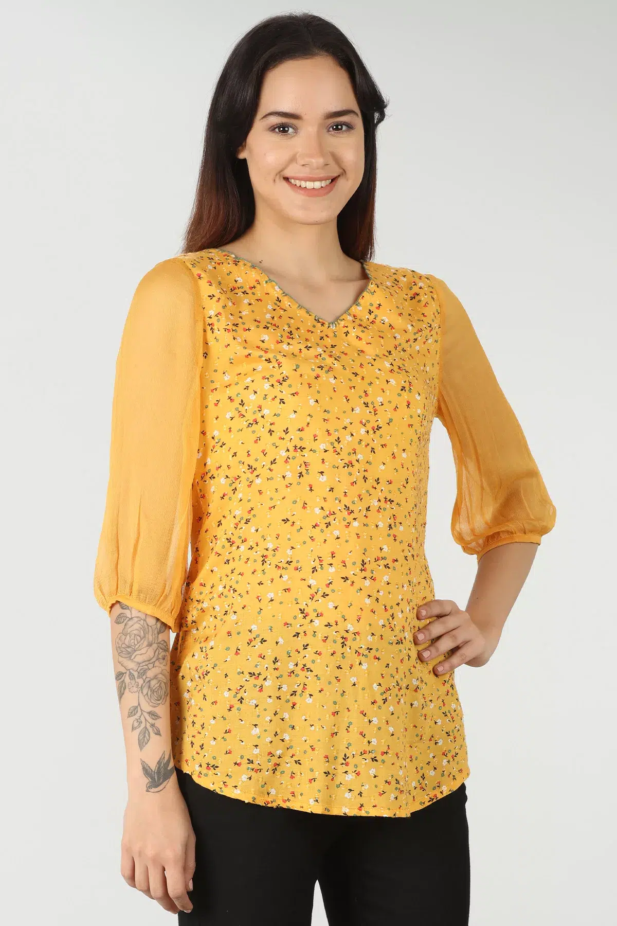 Ditsy Print Yellow Top Women