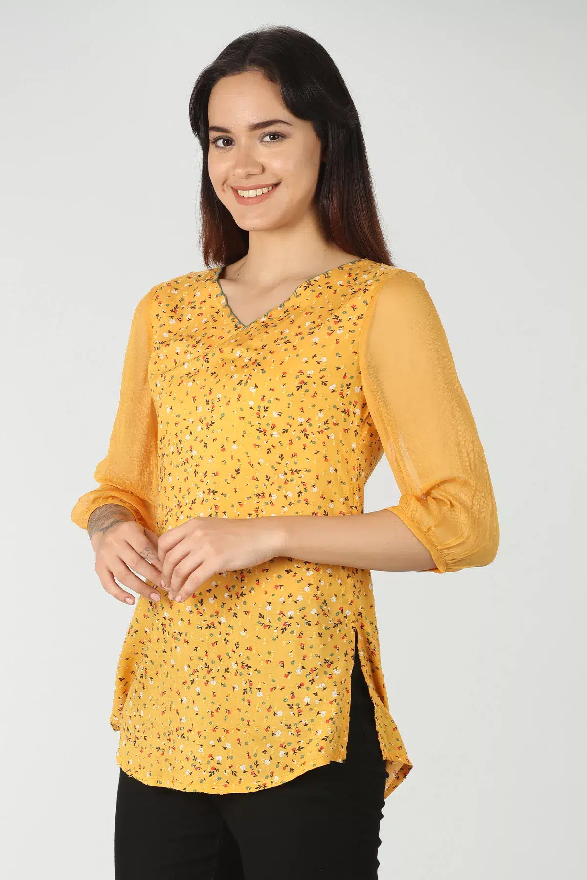 Ditsy Print Yellow Top Women