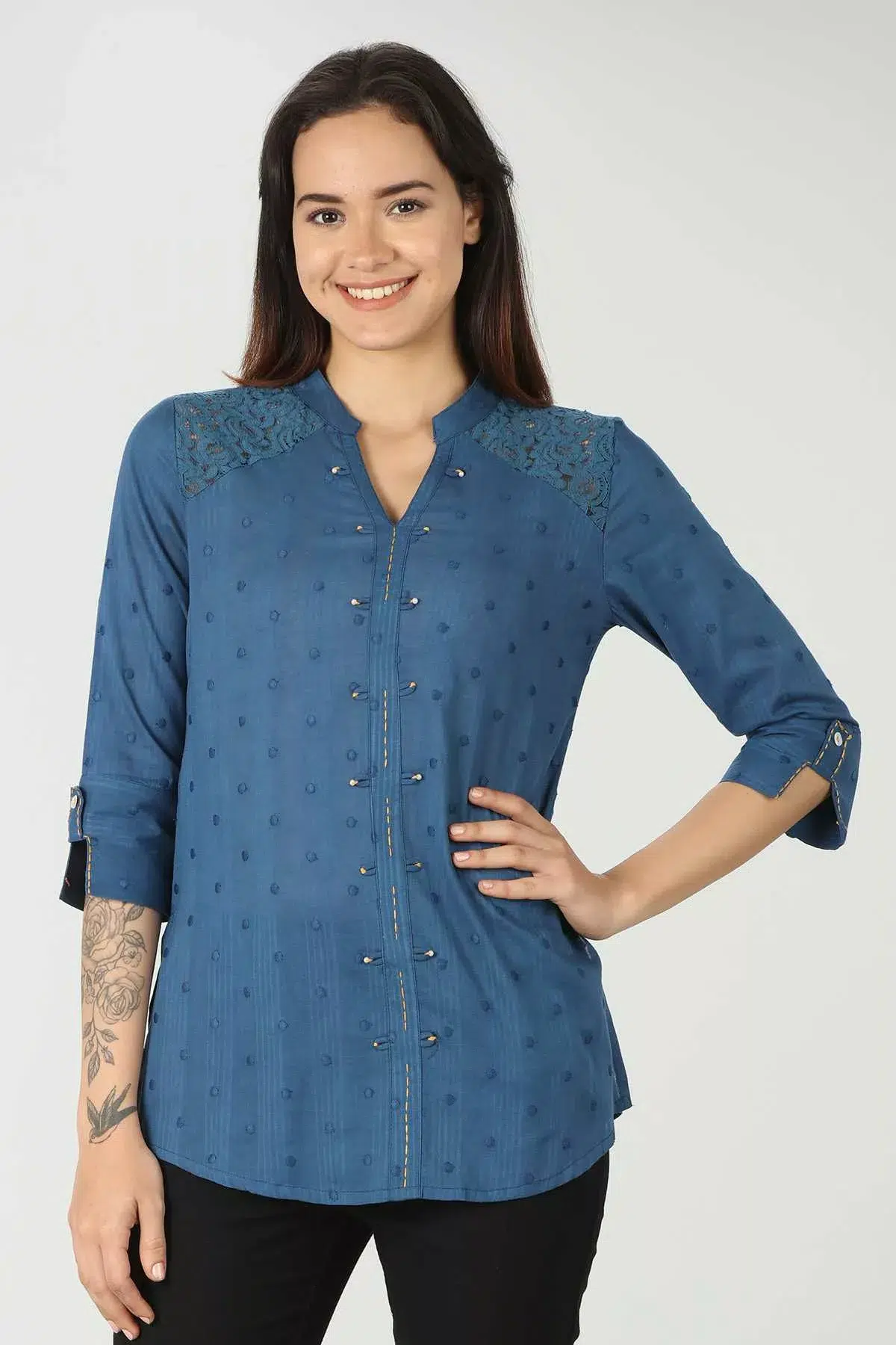 Dobby Blue Top For Ladies