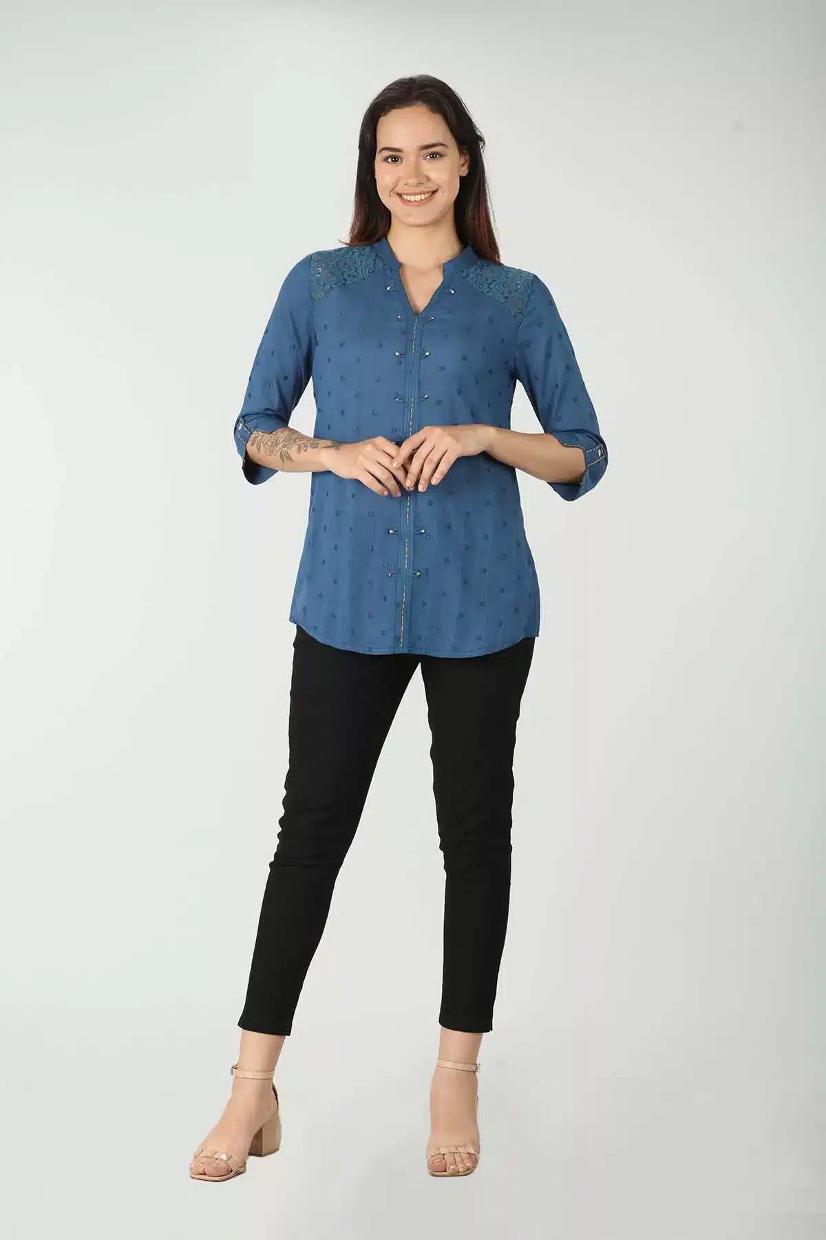 Dobby Blue Top For Ladies