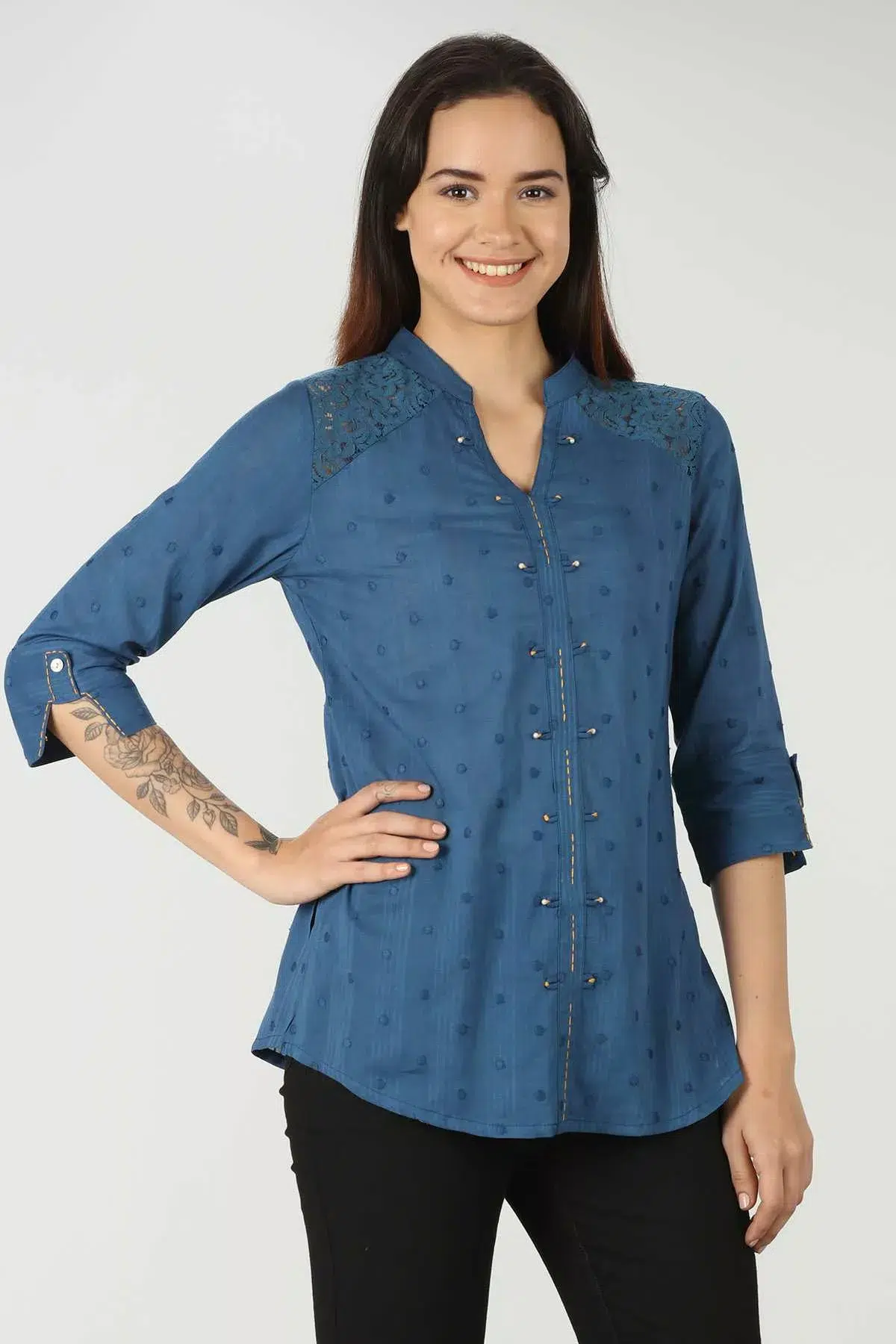 Dobby Blue Top For Ladies