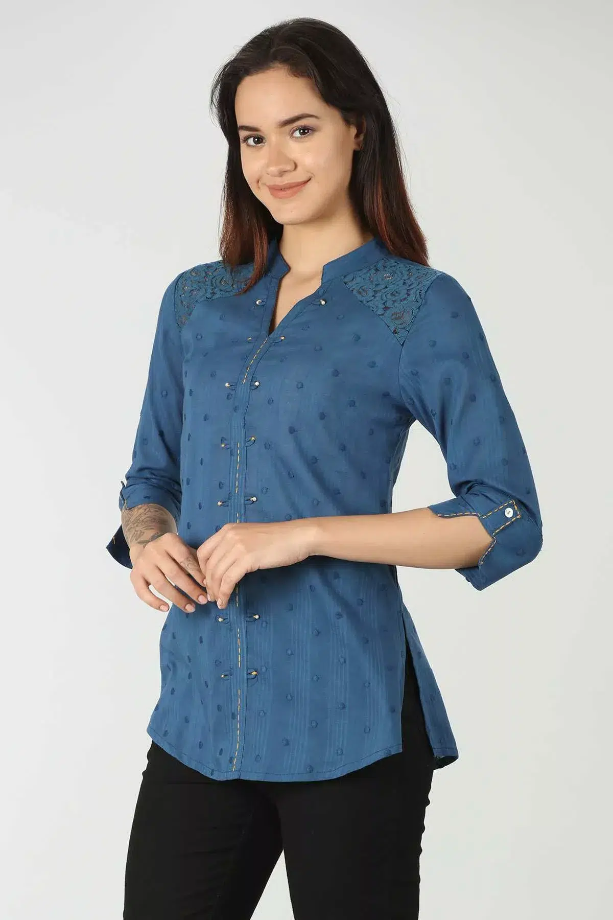 Dobby Blue Top For Ladies