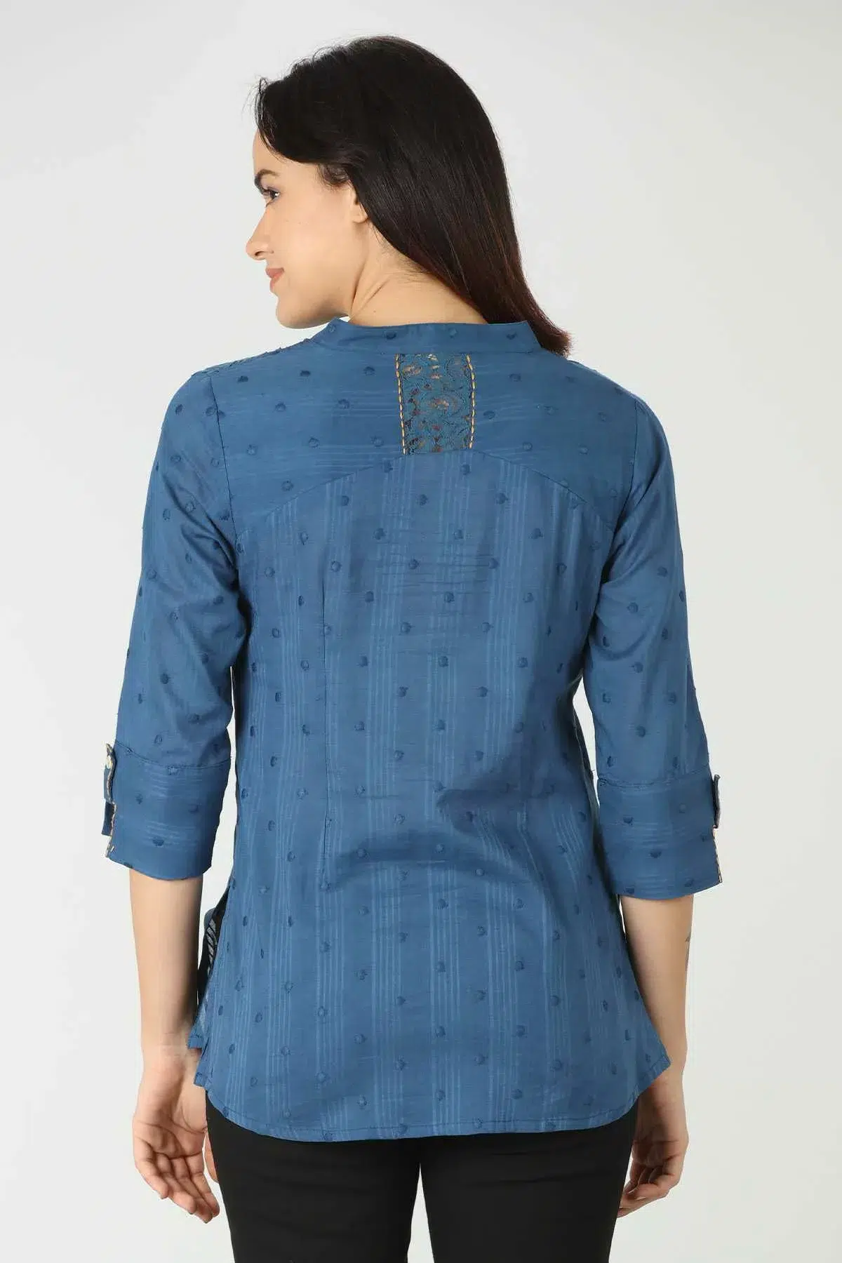 Dobby Blue Top For Ladies