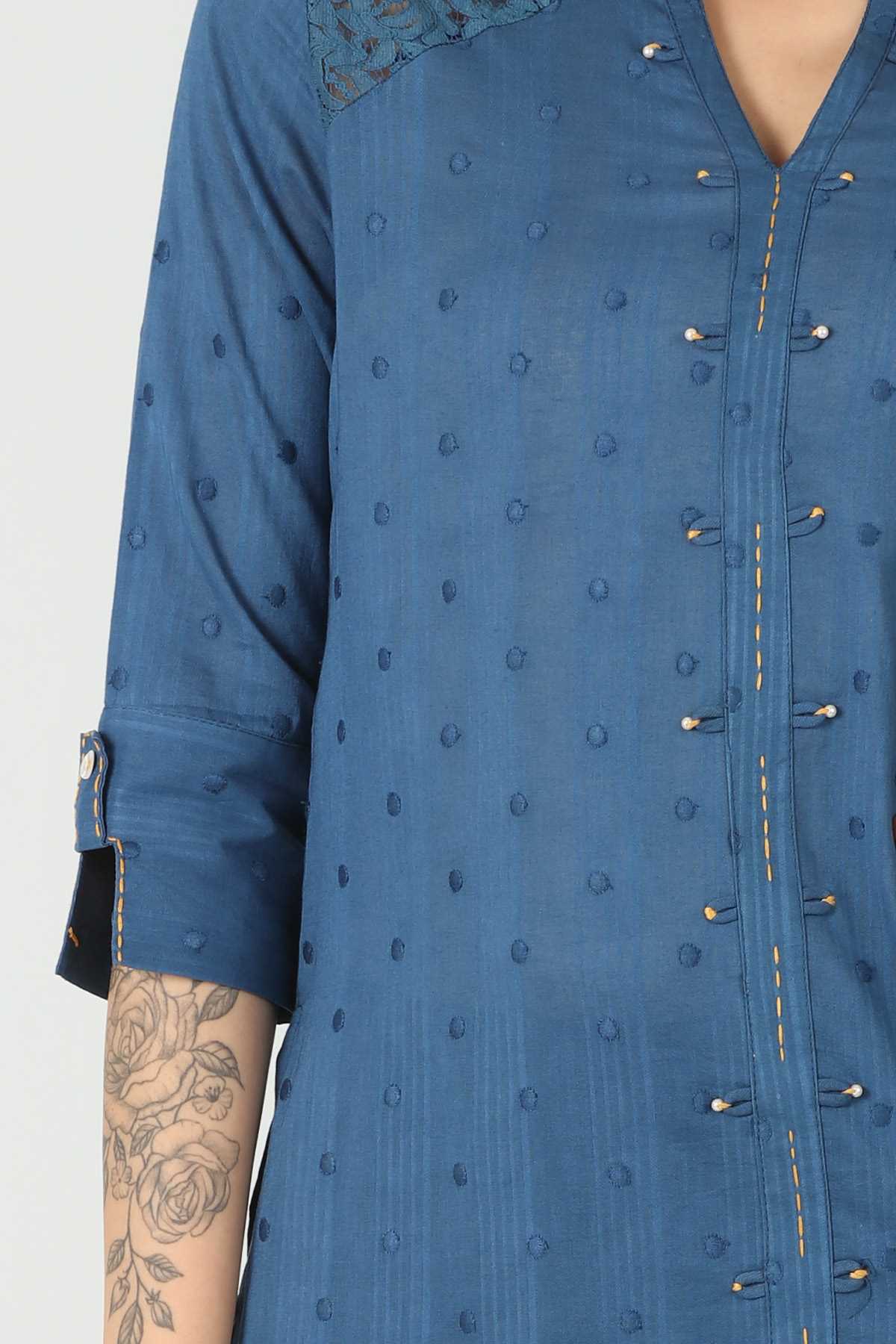 Dobby Blue Top For Ladies