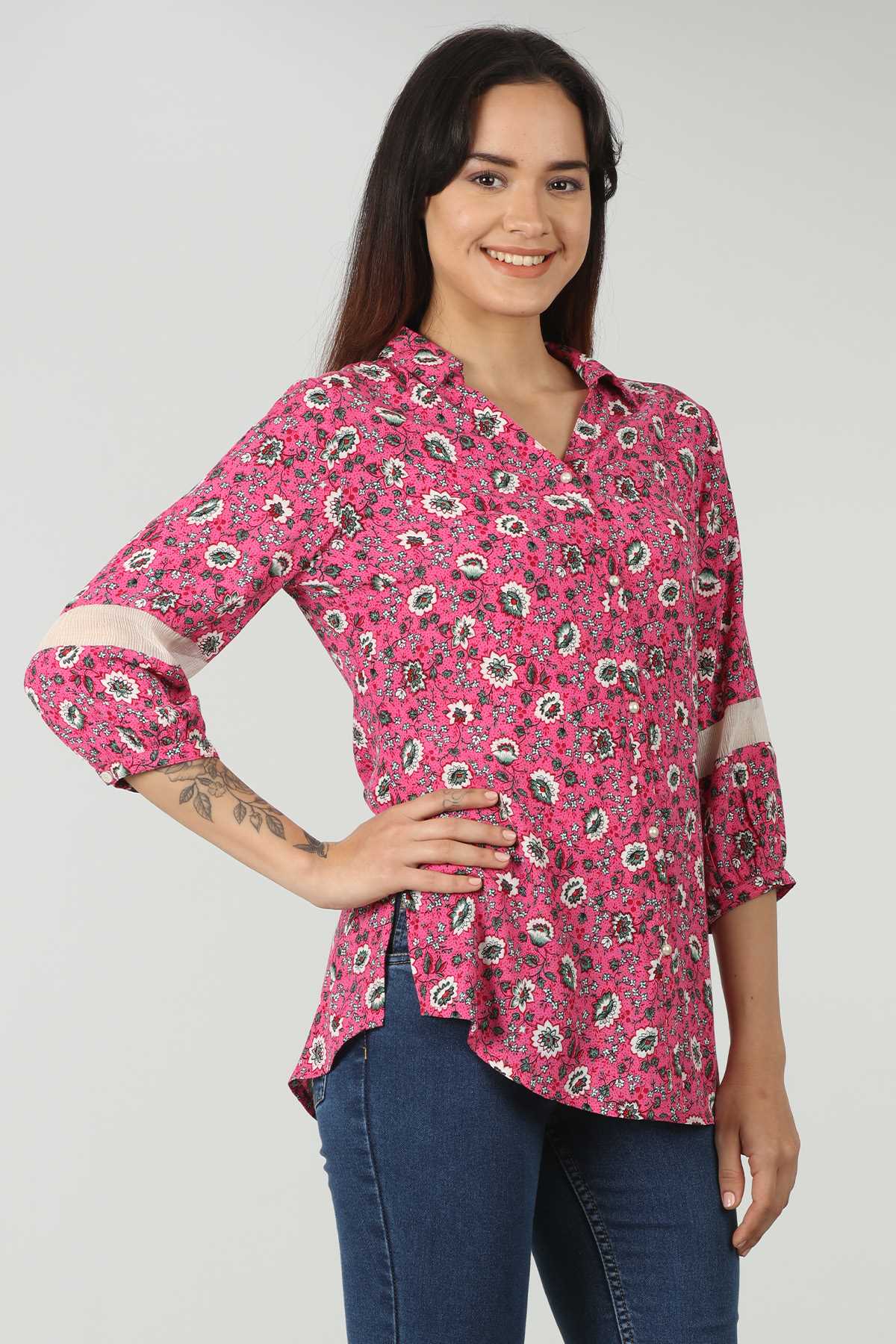 Pink Printed Shirt For Women