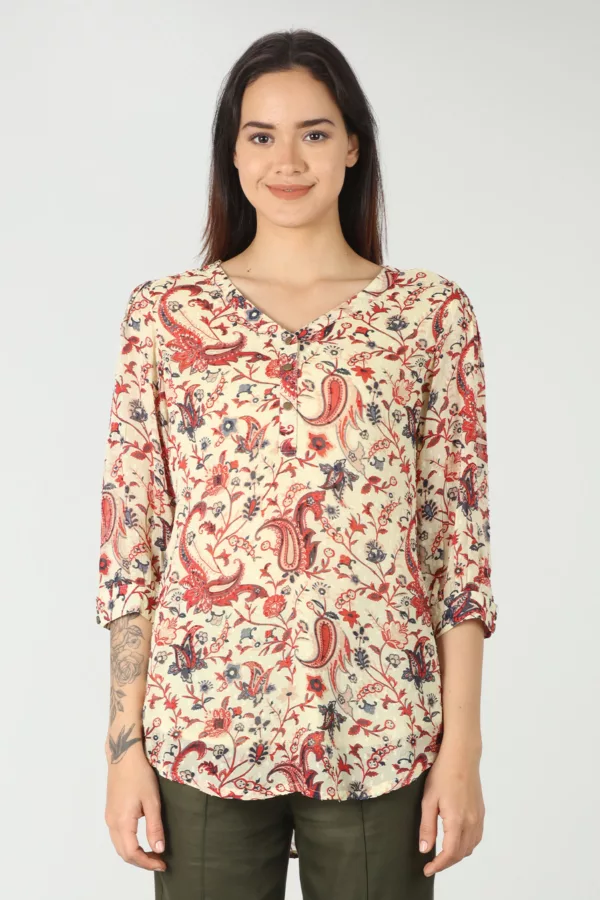 Paisley Print Light Beige Tops Women