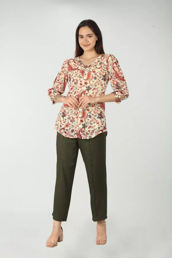 Paisley Print Light Beige Tops Women
