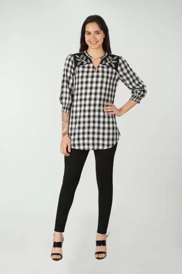 Checks Black And White Top For Women