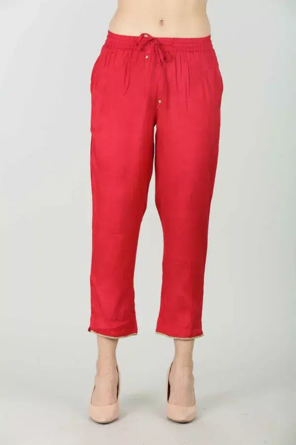 Solid Red Palazzo Pants For Women