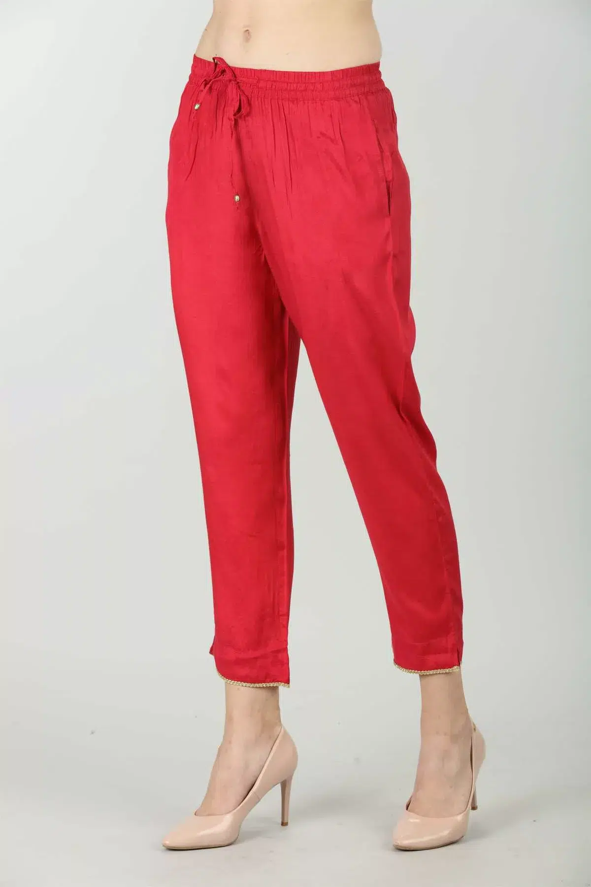 Solid Red Palazzo Pants For Women