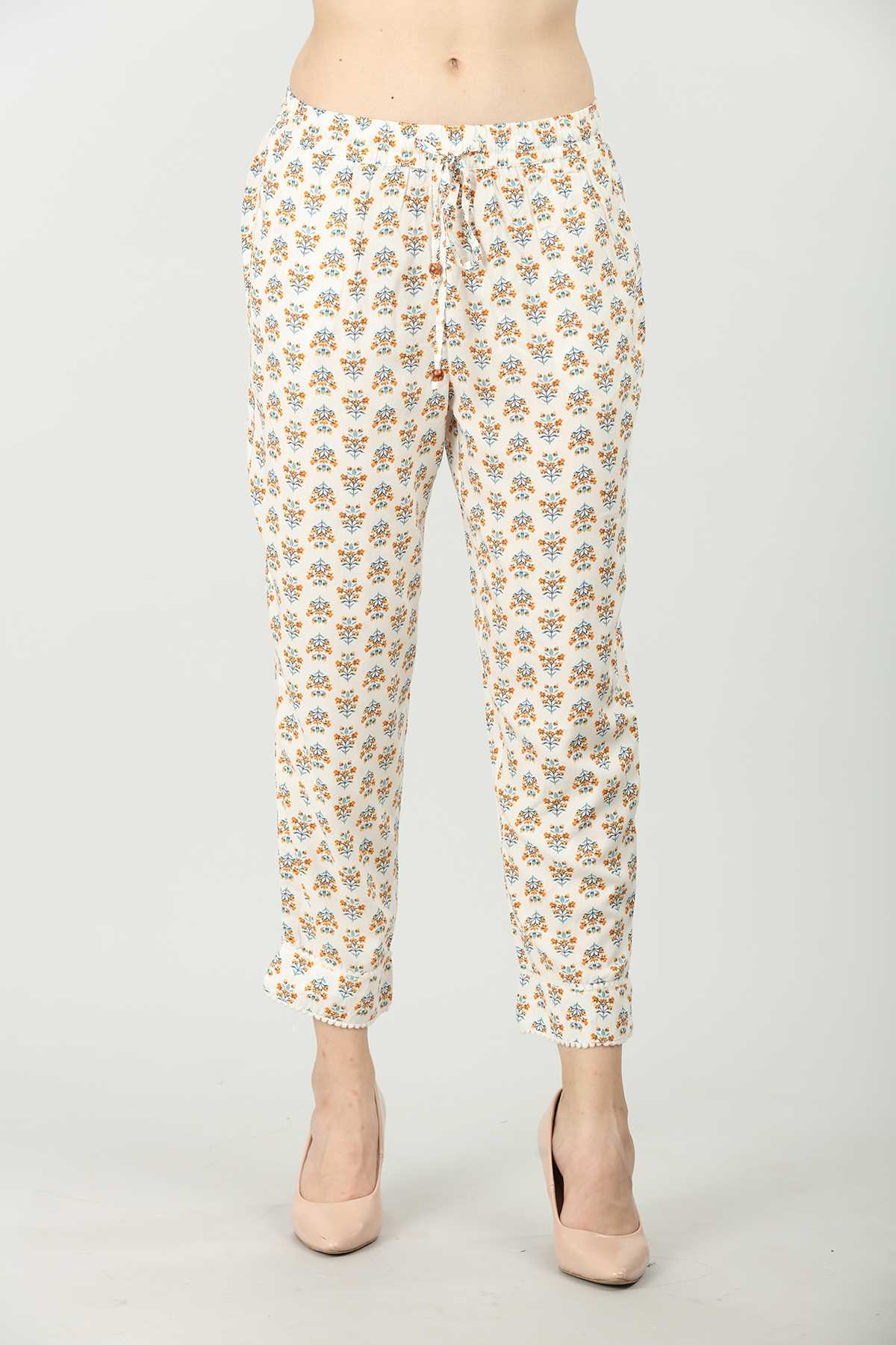 Printed Cream Palazzo Pants For Women
