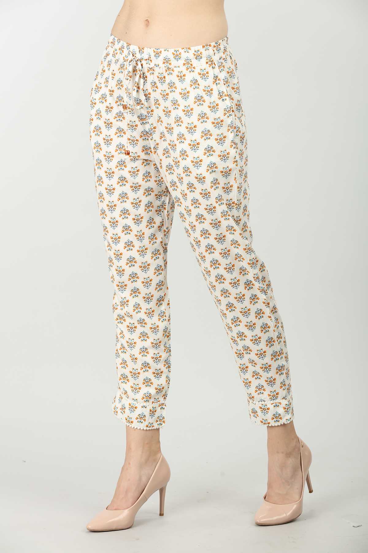 Printed Cream Palazzo Pants For Women