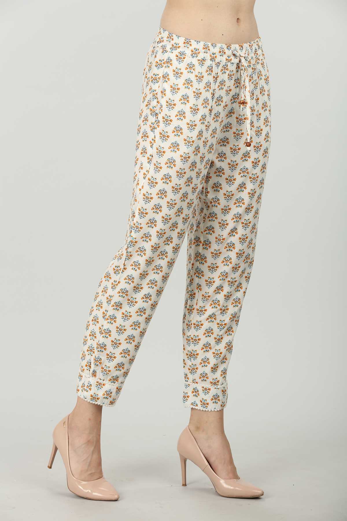 Printed Cream Palazzo Pants For Women
