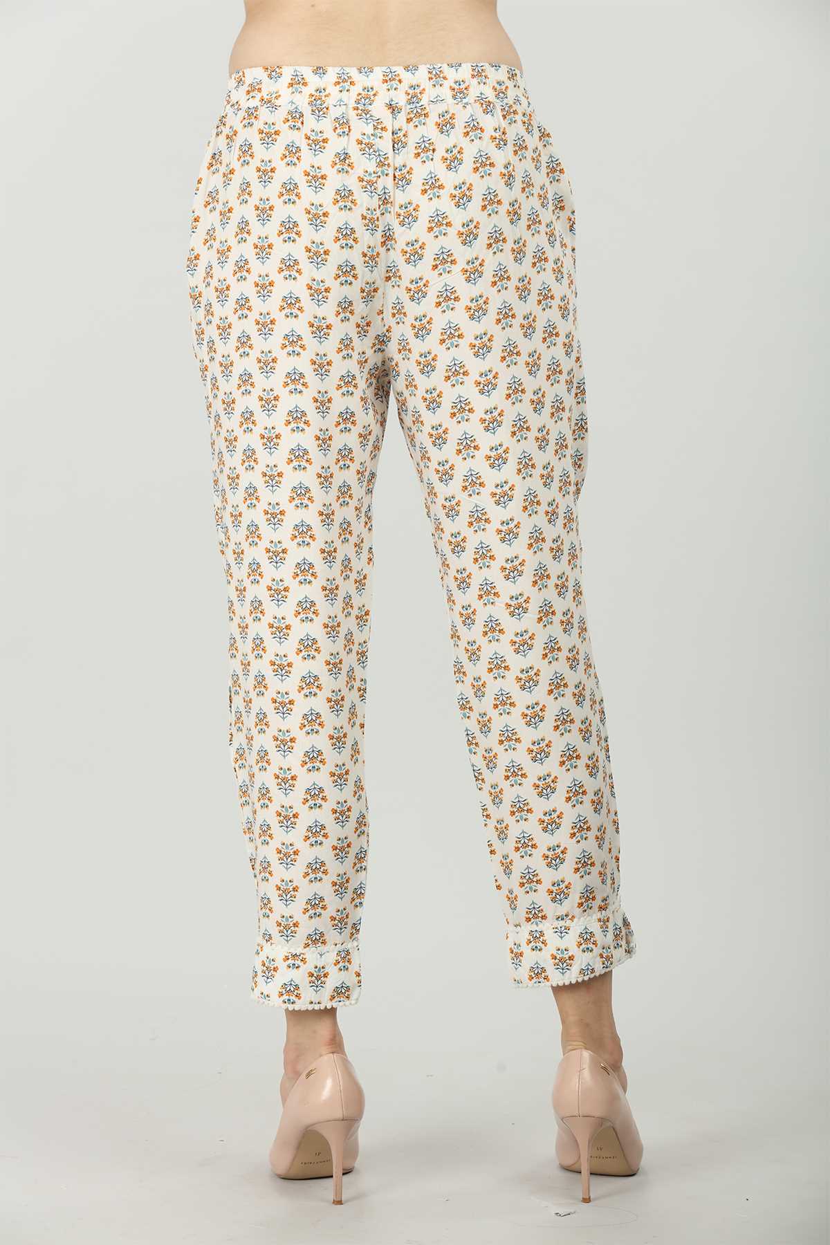 Printed Cream Palazzo Pants For Women