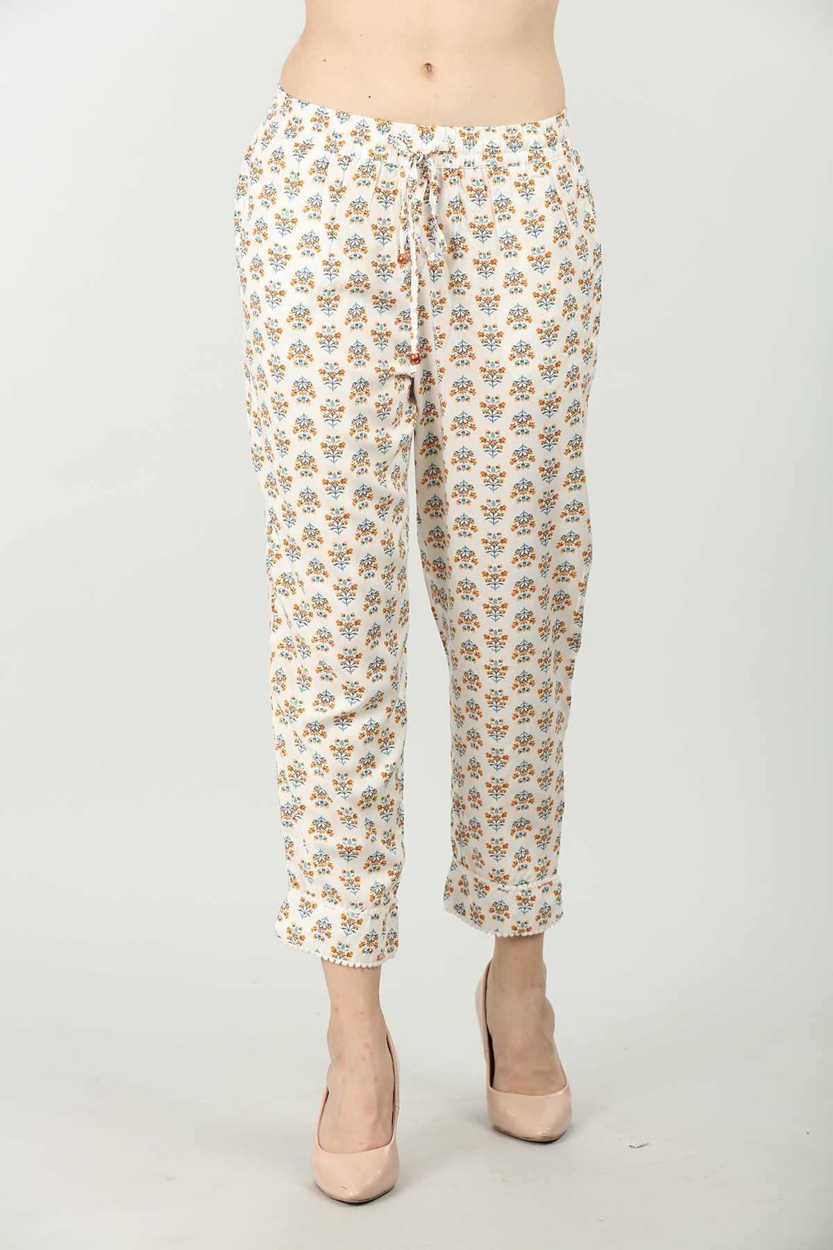 Printed Cream Palazzo Pants For Women