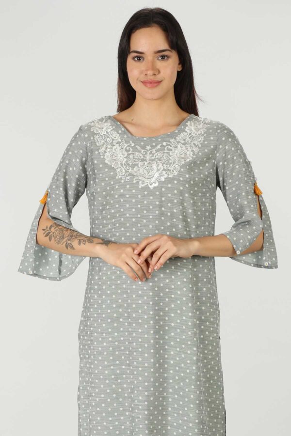 Grey Embroidered Female Kurti