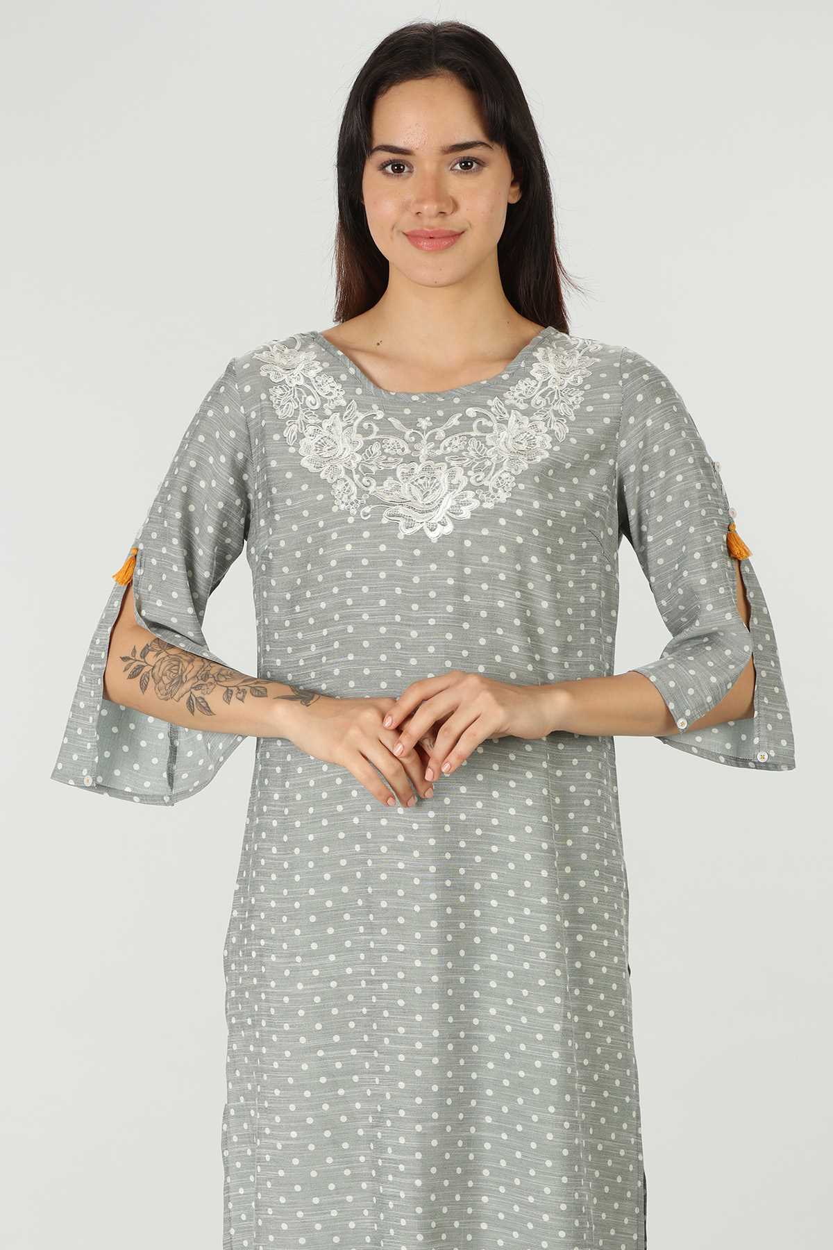 Grey Embroidered Female Kurti