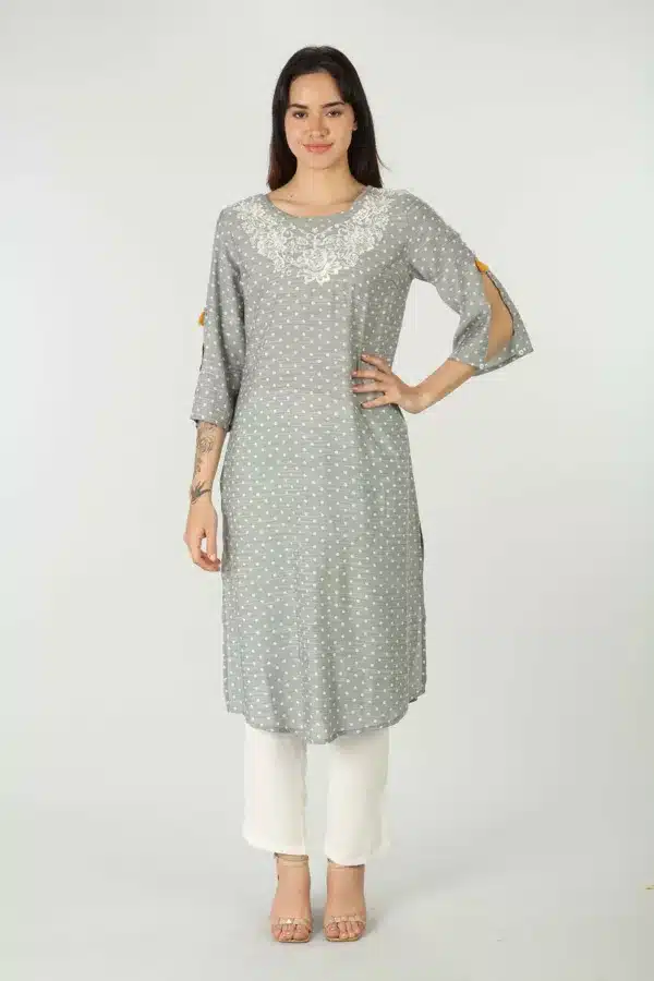 Grey Embroidered Female Kurti