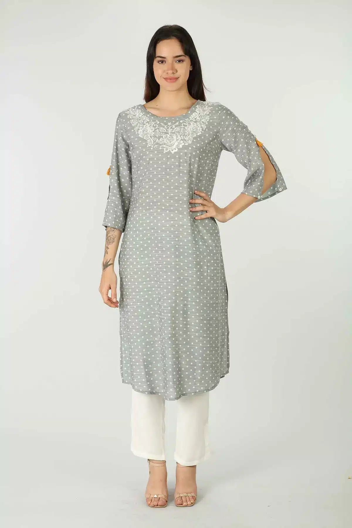 Grey Embroidered Female Kurti