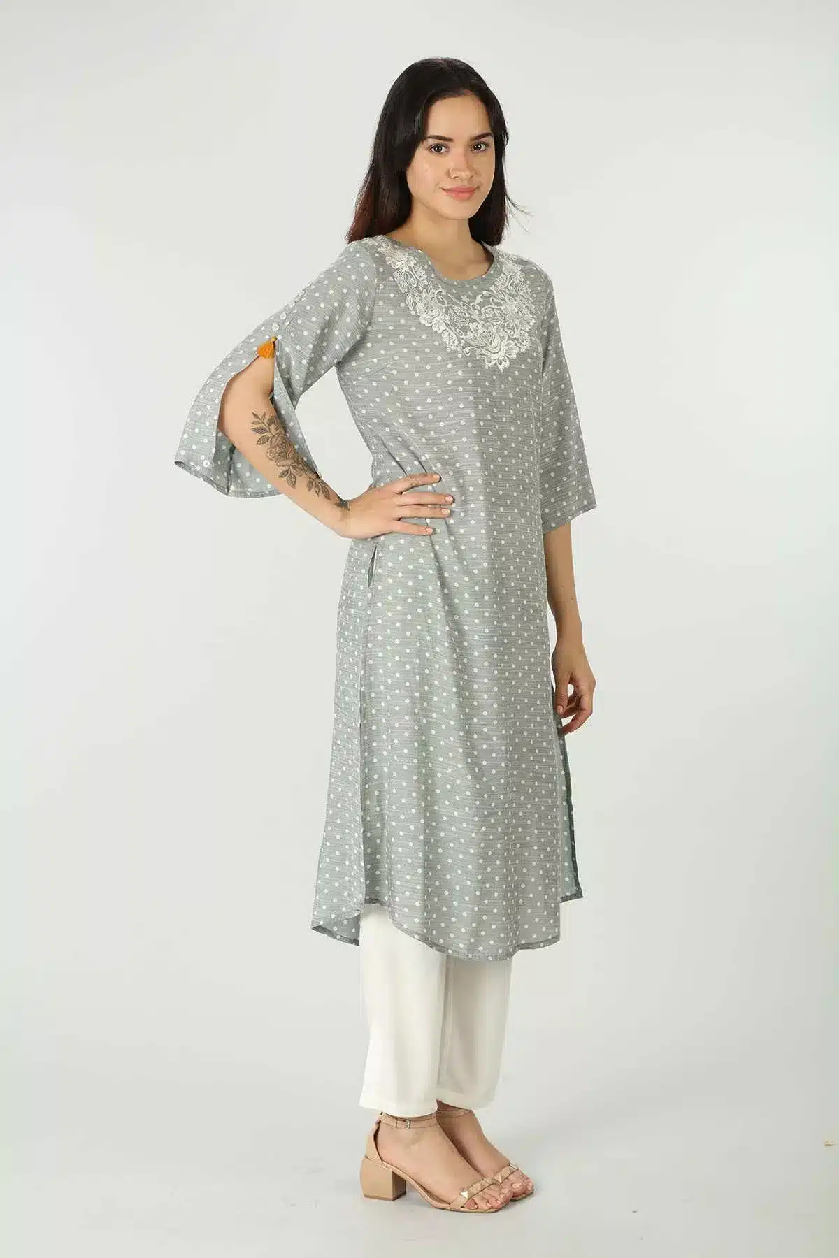 Grey Embroidered Female Kurti