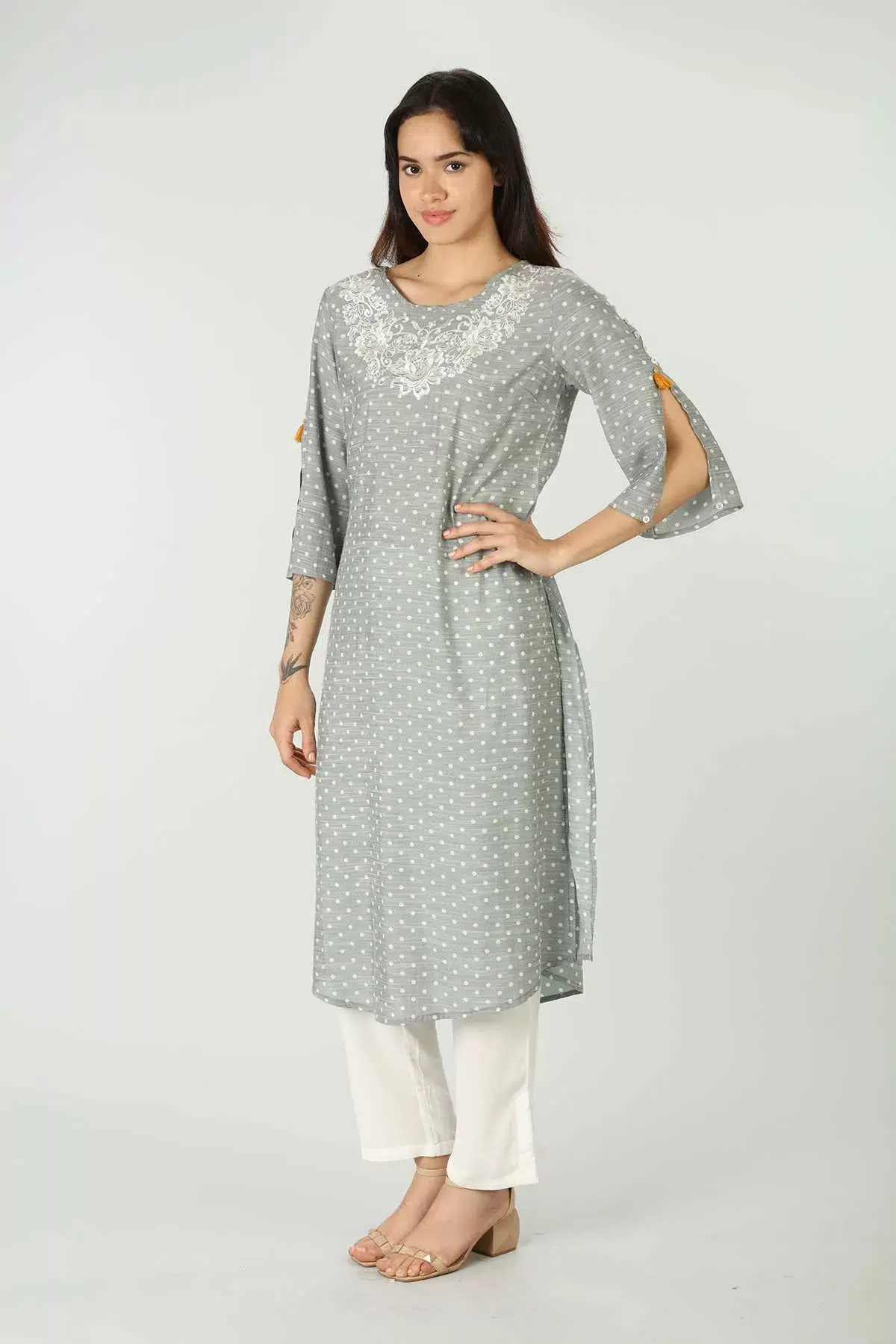Grey Embroidered Female Kurti