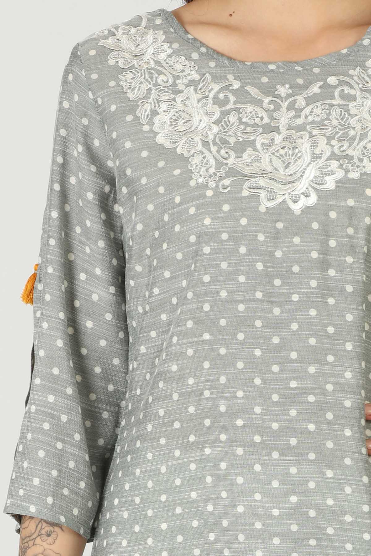 Grey Embroidered Female Kurti