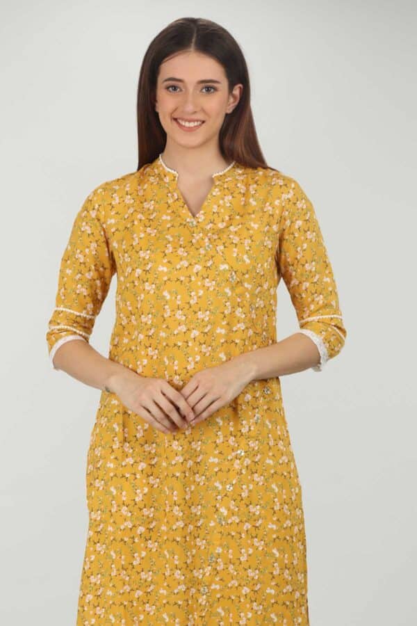 Yellow Printed Kurti For Women