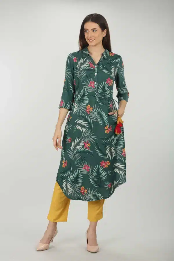 Green Printed Kurti For Women