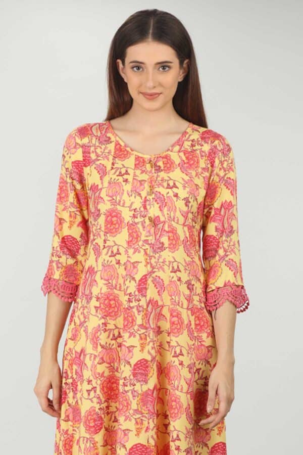 Yellow Printed Kurta For Women
