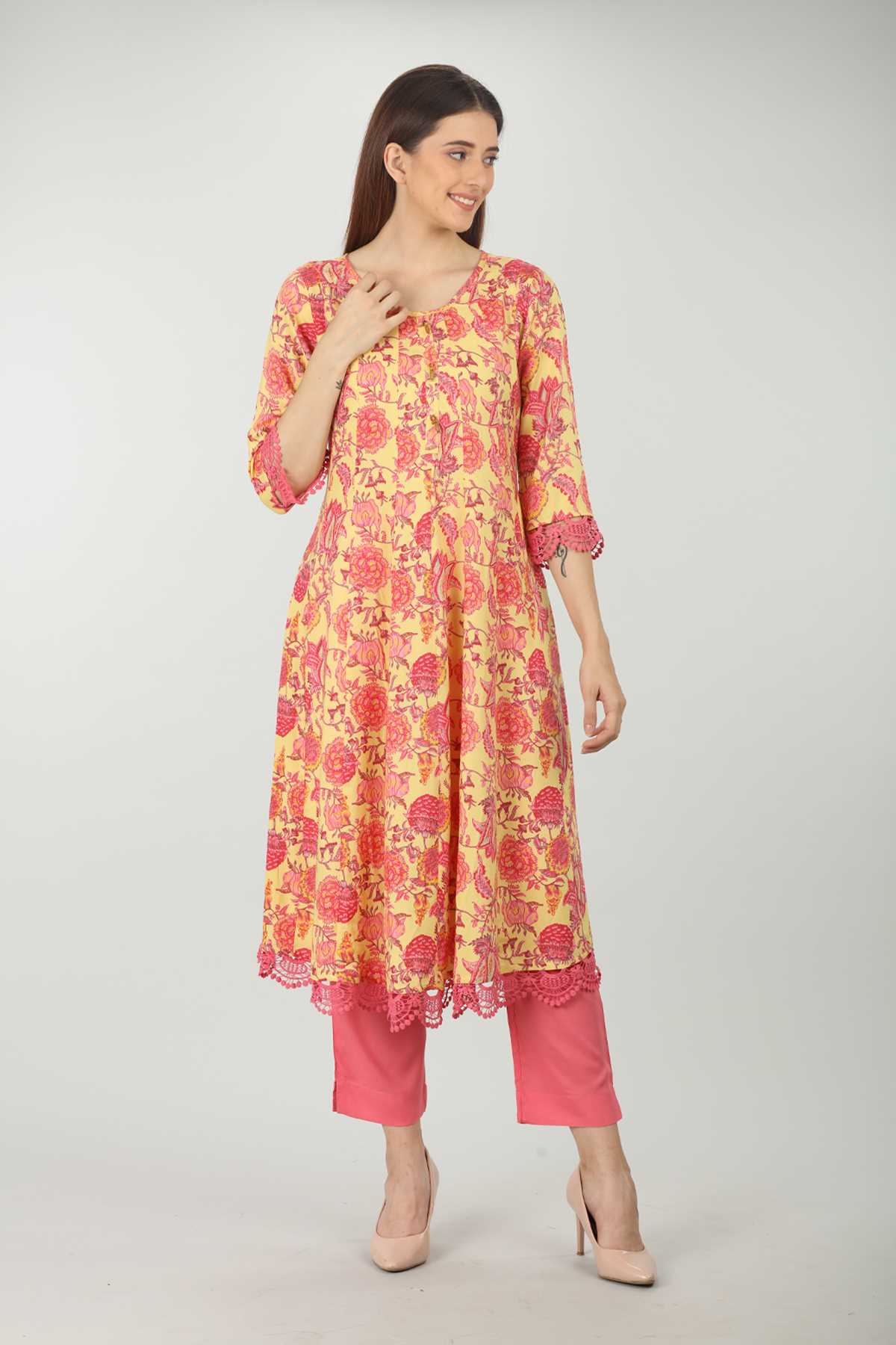 Yellow Printed Kurta For Women