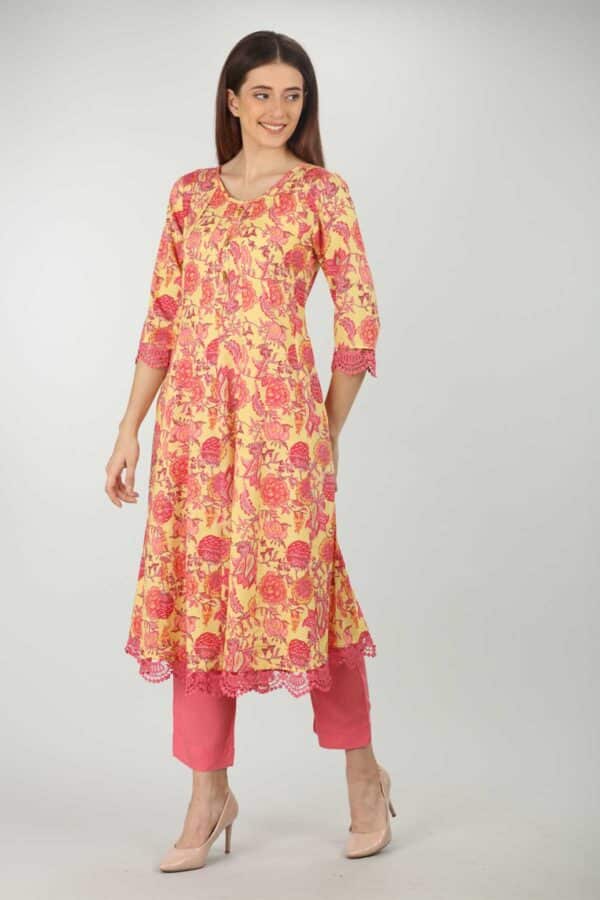 Yellow Printed Kurta For Women