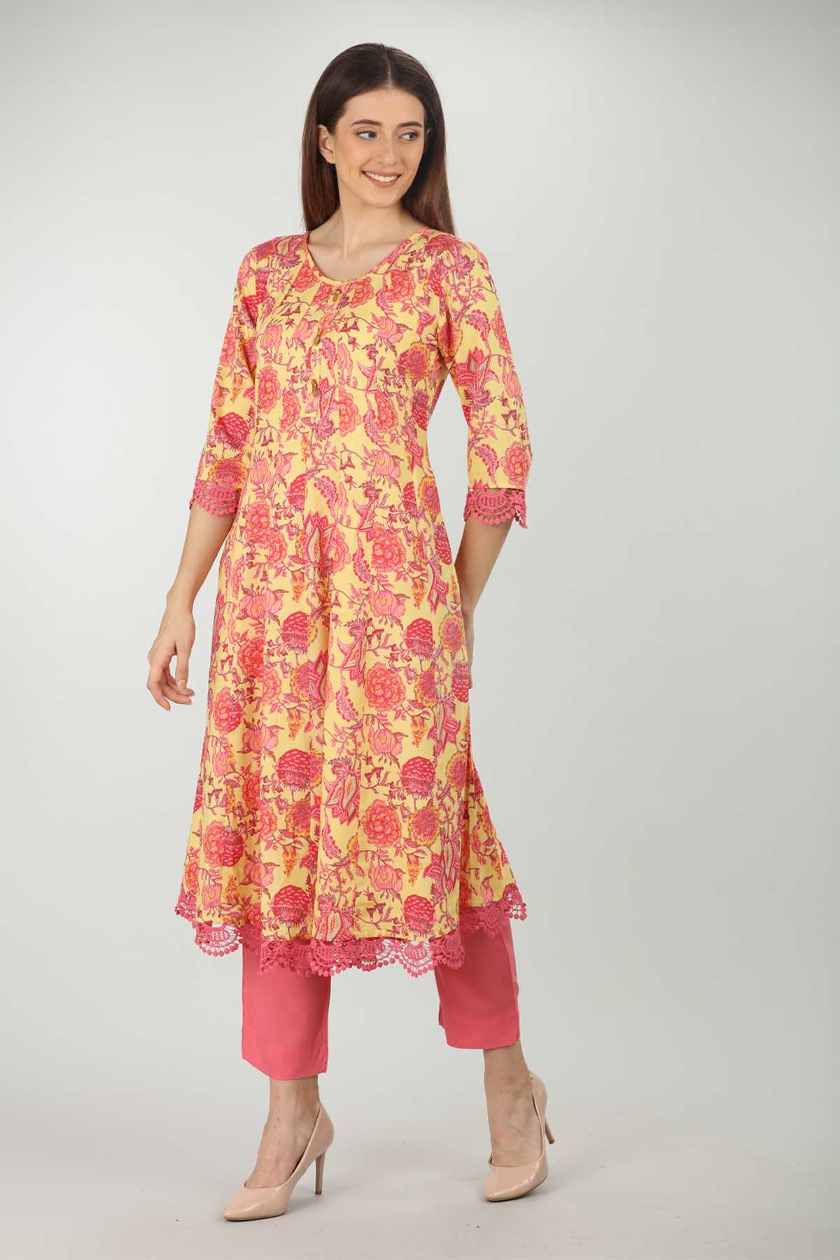 Yellow Printed Kurta For Women