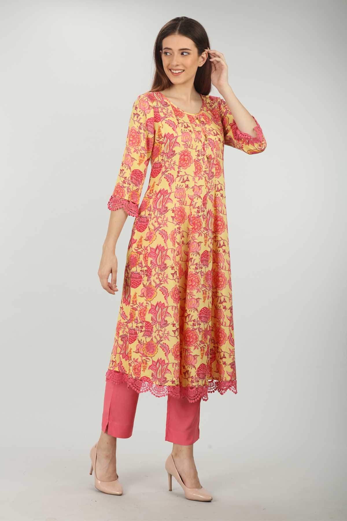 Yellow Printed Kurta For Women