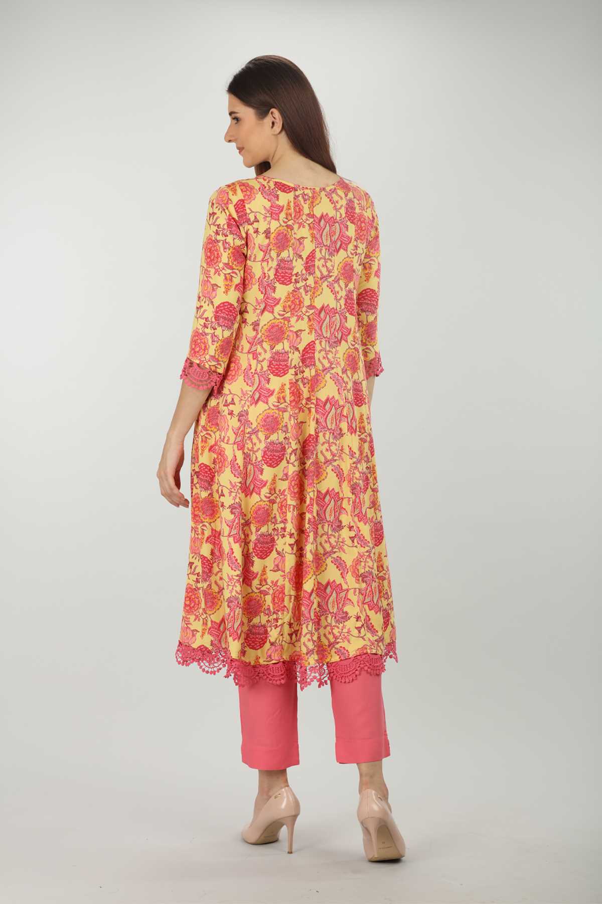 Yellow Printed Kurta For Women