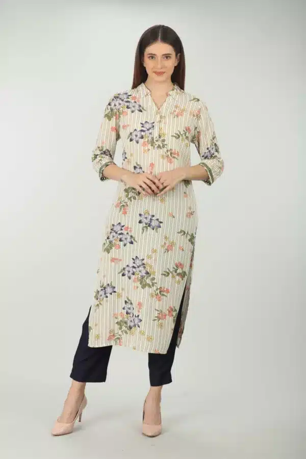 Printed Off White Color Kurti For Women