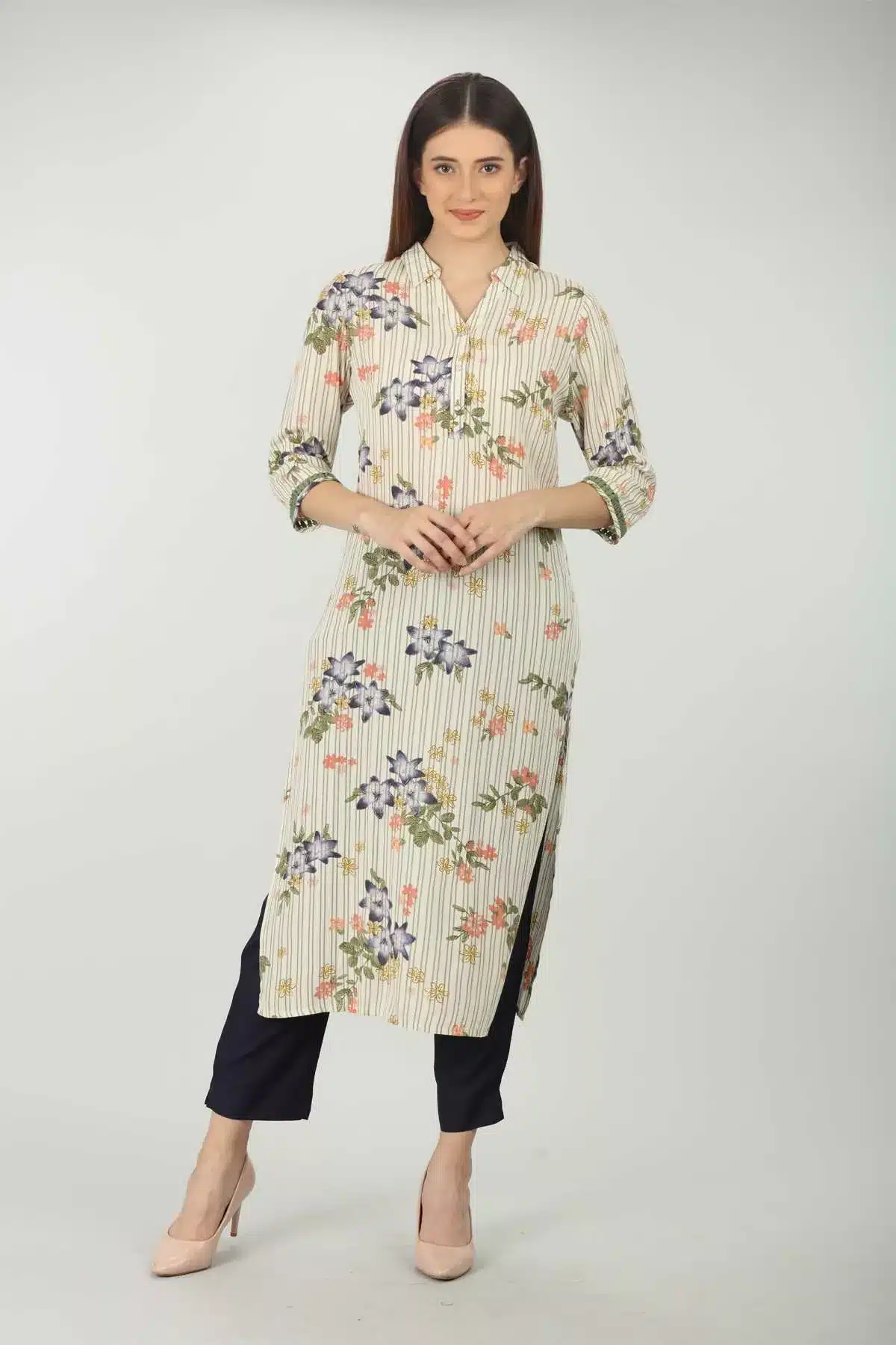 Printed Off White Color Kurti For Women