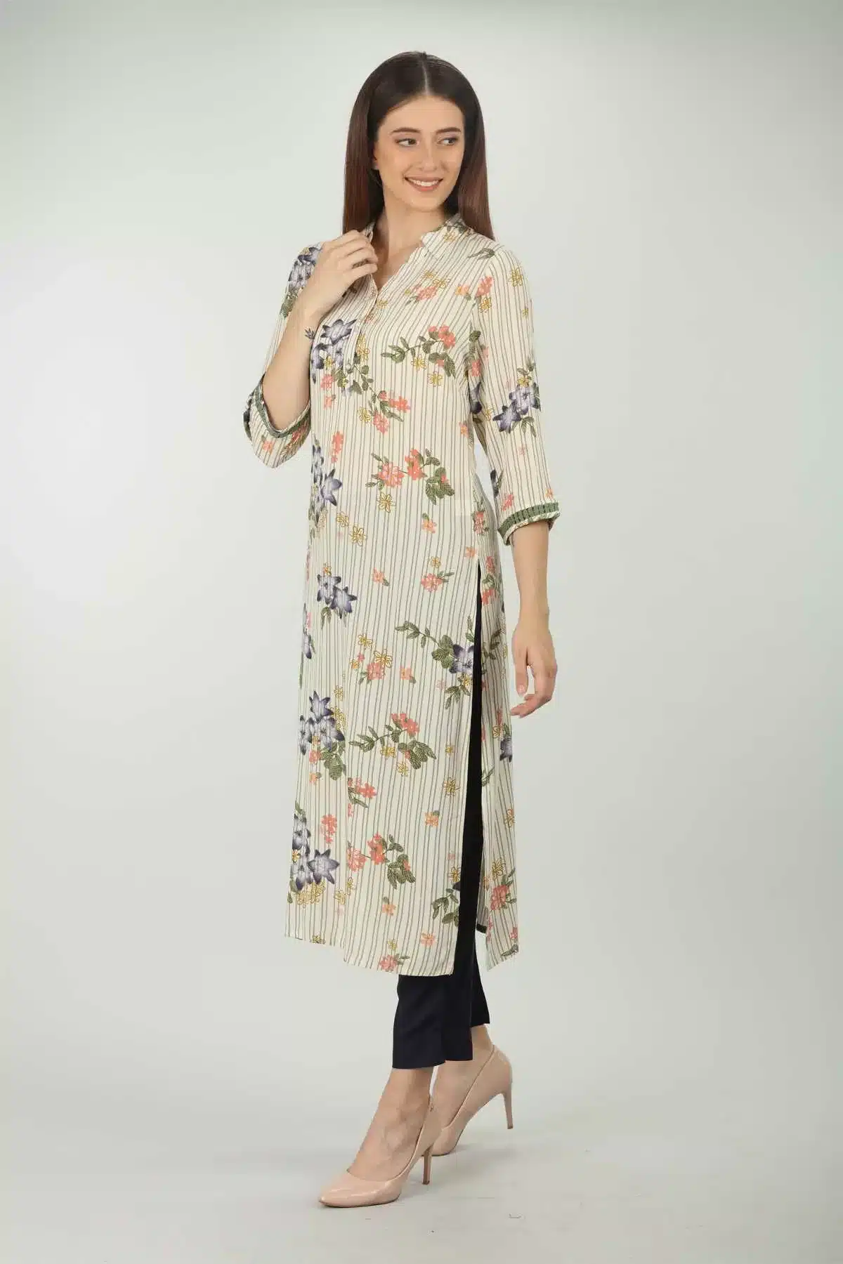 Printed Off White Color Kurti For Women