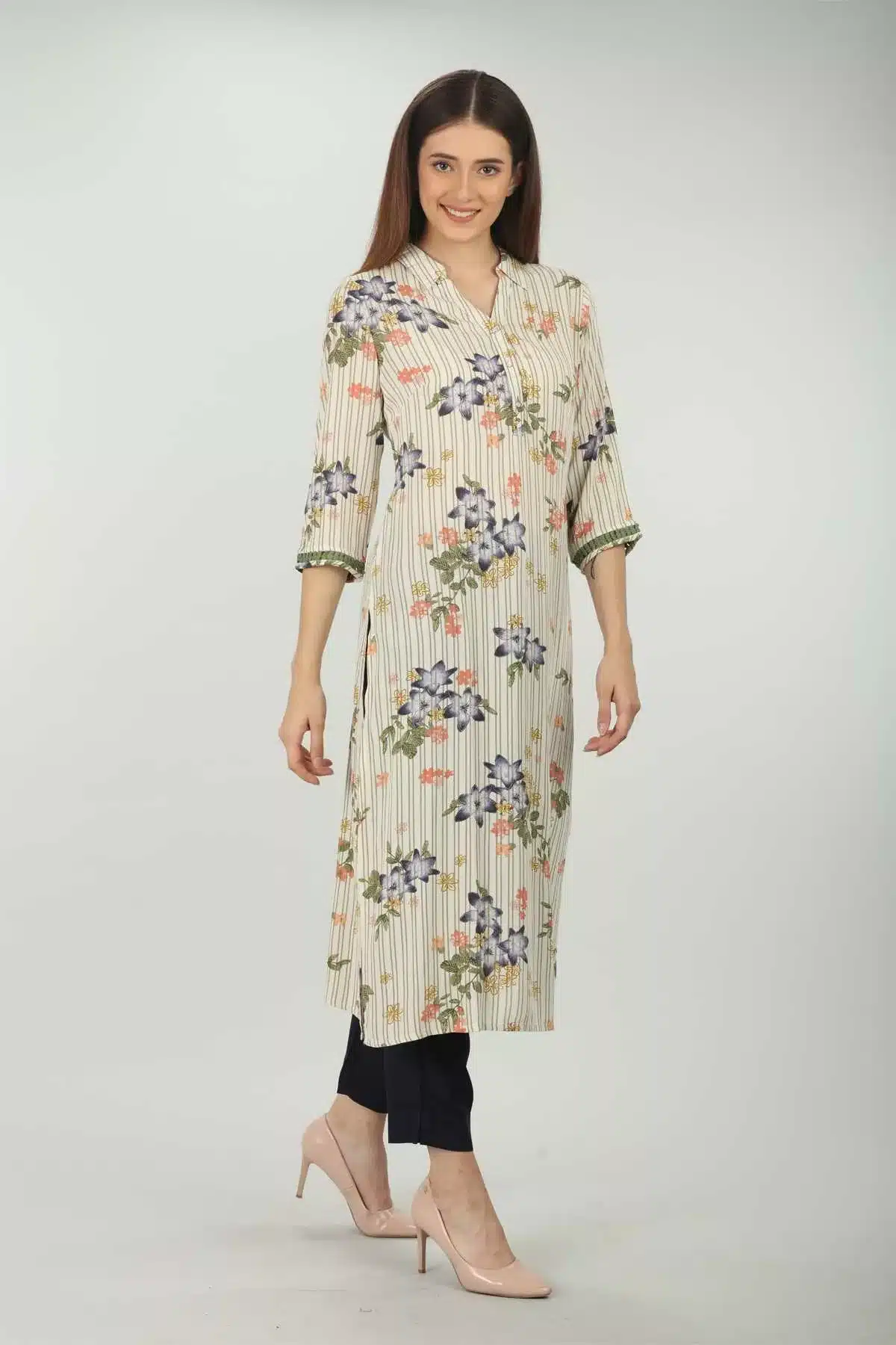 Printed Off White Color Kurti For Women
