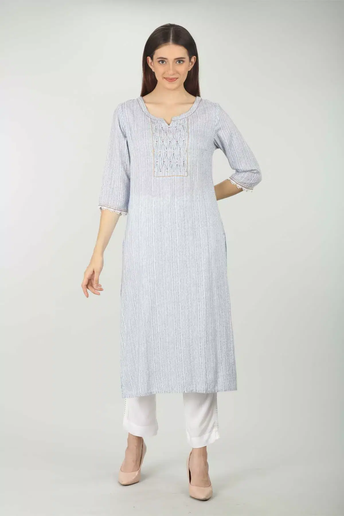 Blue Striped Kurti For Women