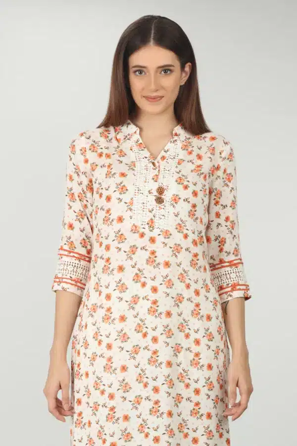White Printed Kurta For Women