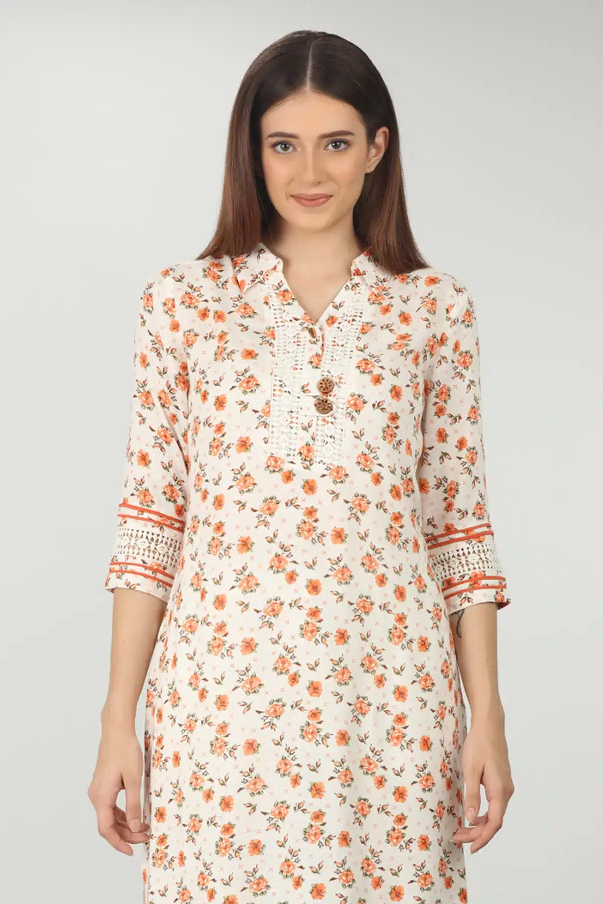 White Printed Kurta For Women