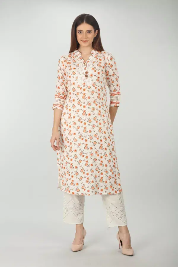 White Printed Kurta For Women