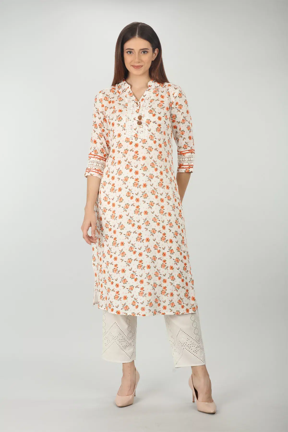 White Printed Kurta For Women